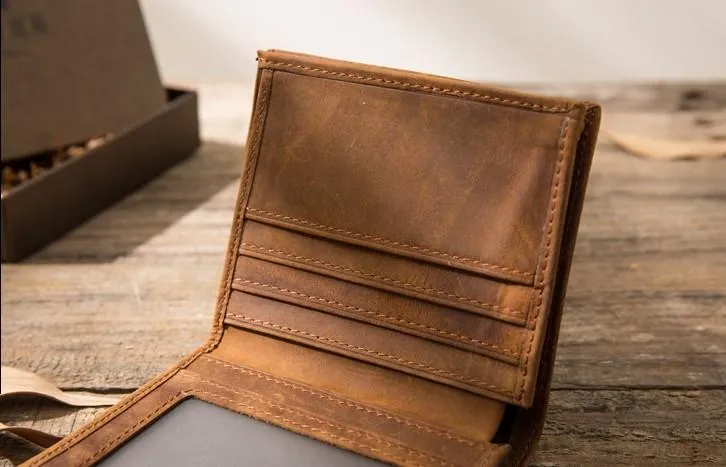 Cool Leather Vintage Mens Slim Small Wallets Zipper billfold Wallets for Men