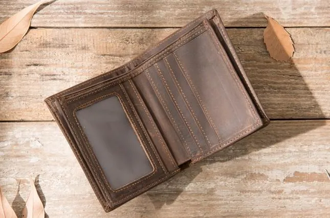 Cool Leather Vintage Mens Slim Small Wallets Zipper billfold Wallets for Men