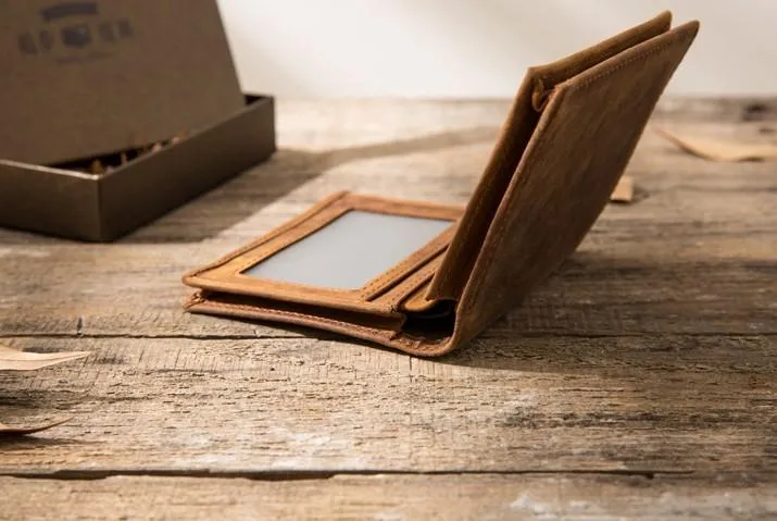 Cool Leather Vintage Mens Slim Small Wallets Zipper billfold Wallets for Men