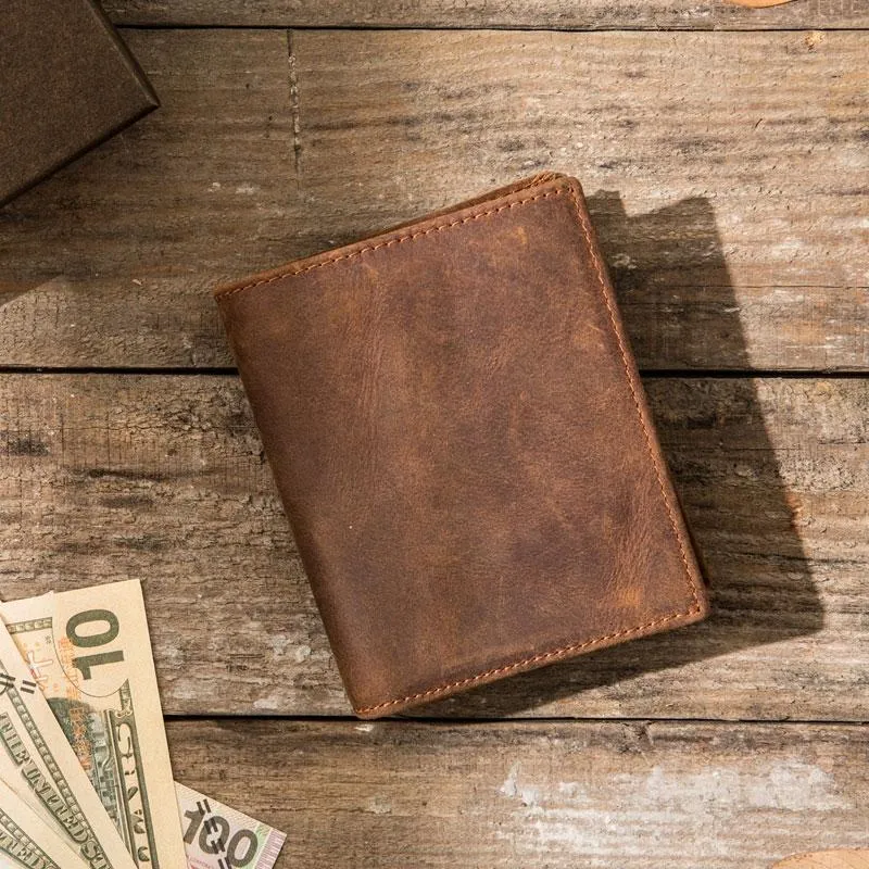 Cool Leather Vintage Mens Slim Small Wallets Zipper billfold Wallets for Men