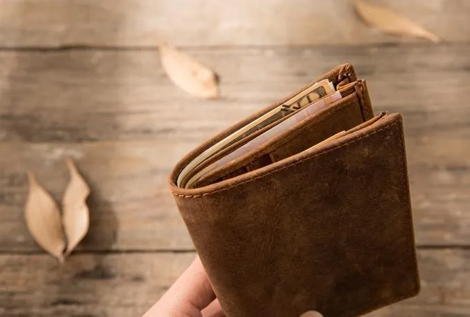 Cool Leather Vintage Mens Slim Small Wallets Zipper billfold Wallets for Men