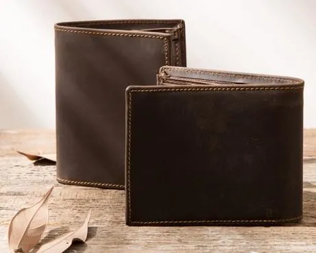 Cool Leather Vintage Mens Slim Small Wallets Zipper billfold Wallets for Men