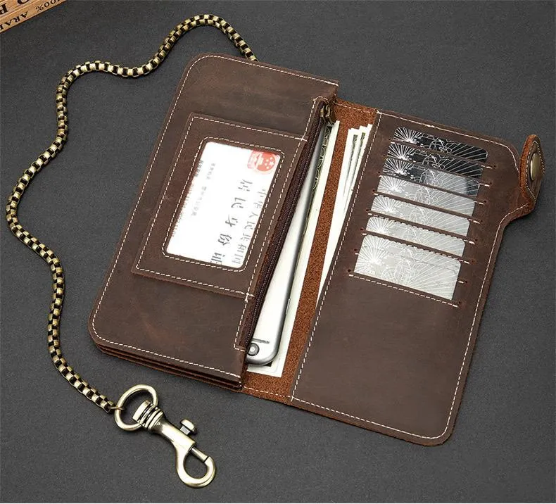 Cool Mens Leather Biker Chain Wallet Chain Wallet Long Biker Wallet for Men