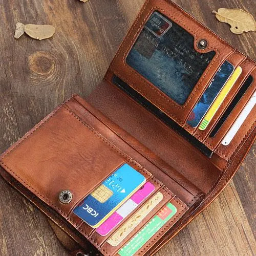 Cool Mens Small Leather Wallet Men Zipper billfold Wallets Bifold for Men