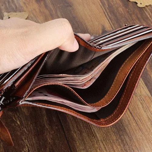 Cool Mens Small Leather Wallet Men Zipper billfold Wallets Bifold for Men