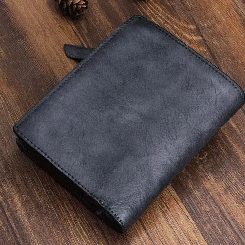 Cool Mens Small Leather Wallet Men Zipper billfold Wallets Bifold for Men