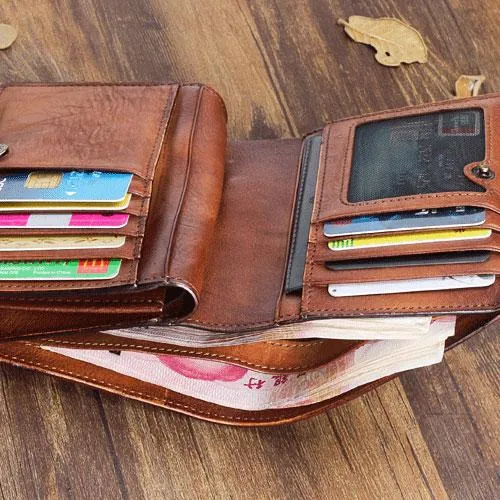 Cool Mens Small Leather Wallet Men Zipper billfold Wallets Bifold for Men