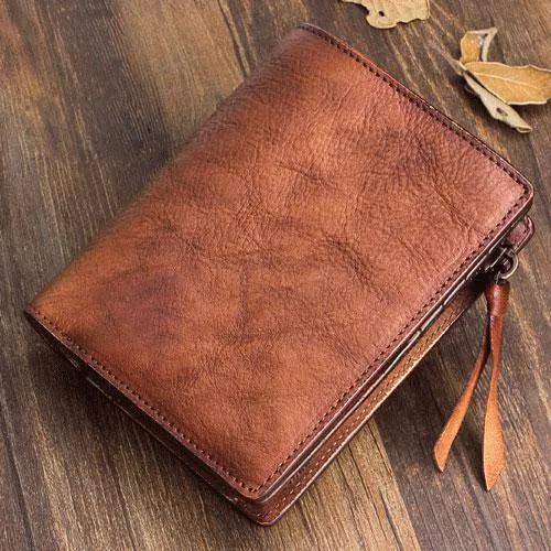 Cool Mens Small Leather Wallet Men Zipper billfold Wallets Bifold for Men