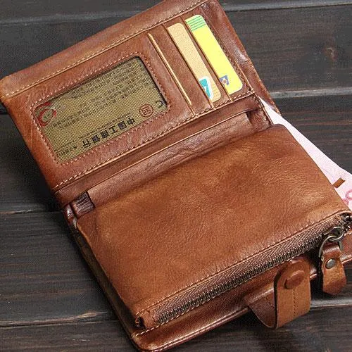 Cool Mens Small Leather Wallets Men Zipper billfold Wallets Bifold for Men