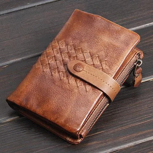 Cool Mens Small Leather Wallets Men Zipper billfold Wallets Bifold for Men