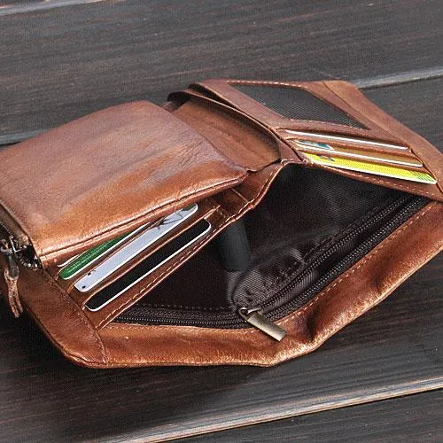 Cool Mens Small Leather Wallets Men Zipper billfold Wallets Bifold for Men