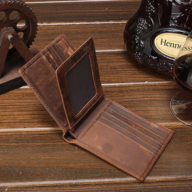 Cool Vintage Brown Mens Leather Small Wallet Bifold billfold Wallets for Men