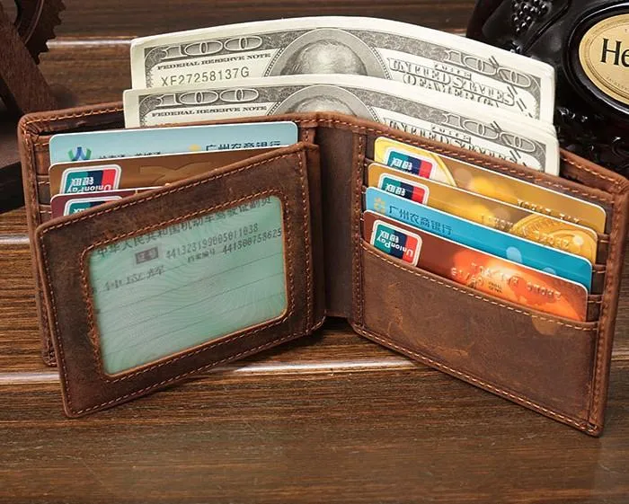 Cool Vintage Brown Mens Leather Small Wallet Bifold billfold Wallets for Men