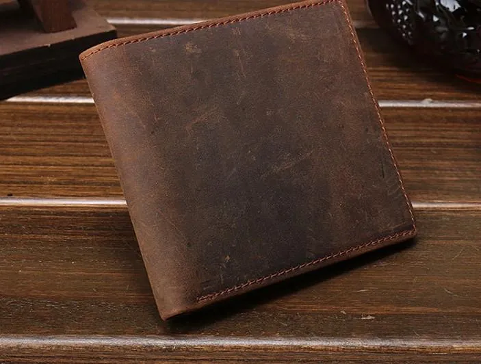 Cool Vintage Brown Mens Leather Small Wallet Bifold billfold Wallets for Men