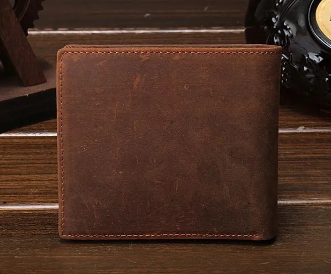 Cool Vintage Brown Mens Leather Small Wallet Bifold billfold Wallets for Men