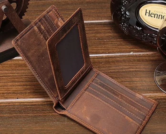 Cool Vintage Brown Mens Leather Small Wallet Bifold billfold Wallets for Men