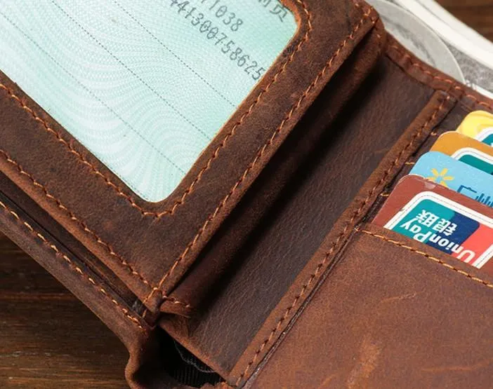 Cool Vintage Brown Mens Leather Small Wallet Bifold billfold Wallets for Men