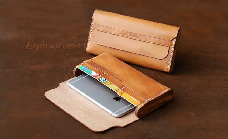 Cool Wooden Brown Leather Mens Long Wallet Brown Long Wallet for Men
