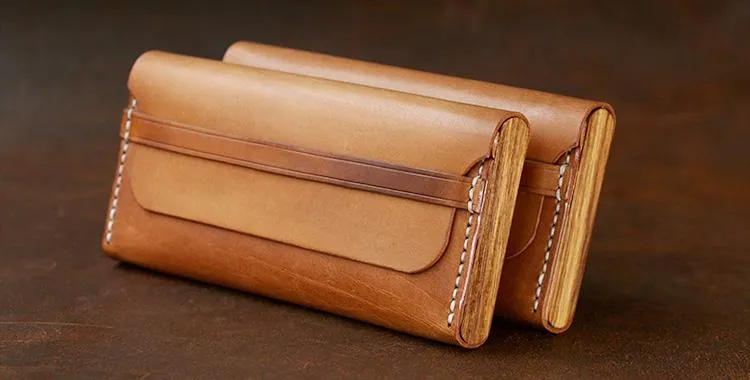 Cool Wooden Brown Leather Mens Long Wallet Brown Long Wallet for Men