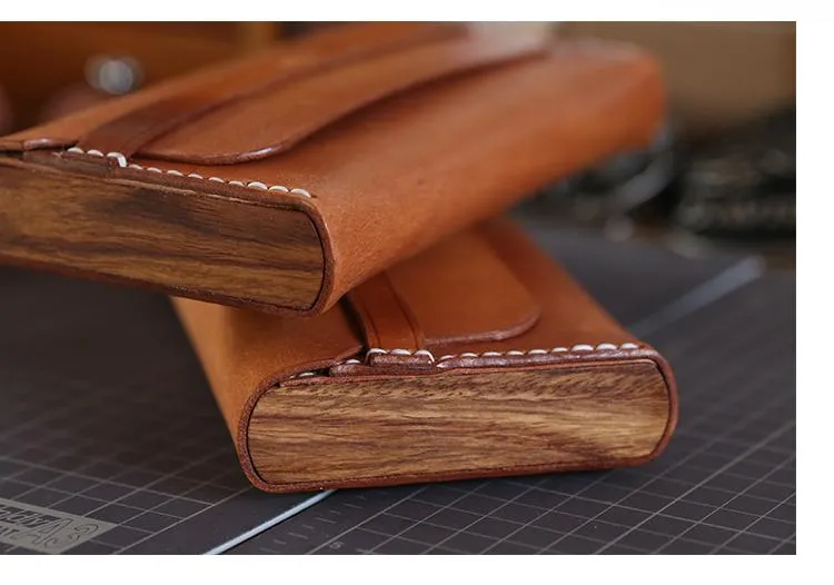 Cool Wooden Brown Leather Mens Long Wallet Brown Long Wallet for Men