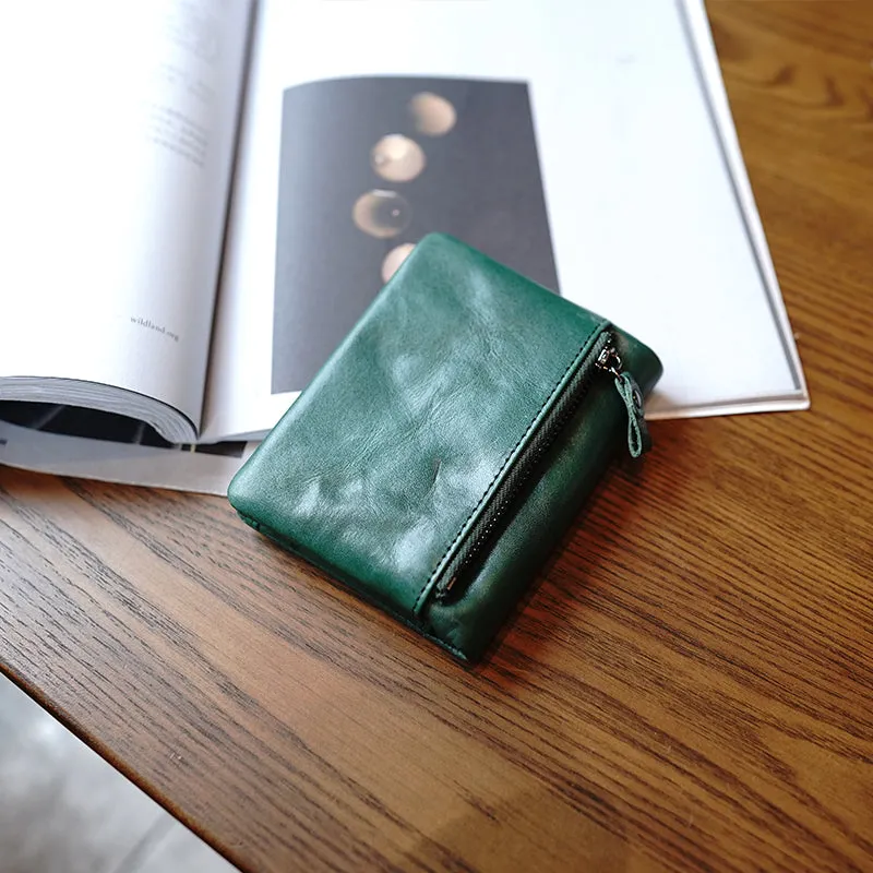 Cute Green Leather Womens Billfold Wallet Classic Vertical Small Wallet For Women