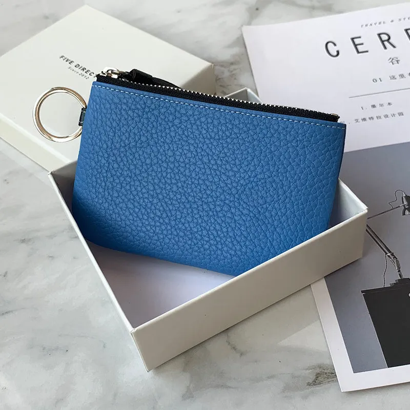 Cute Orange Leather Small Change Wallet Women Keychain with Wallet Zipper Coin Wallet For Women
