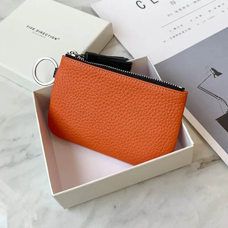 Cute Pink Leather Small Change Wallet Women Keychain with Wallet Zipper Coin Wallet For Women
