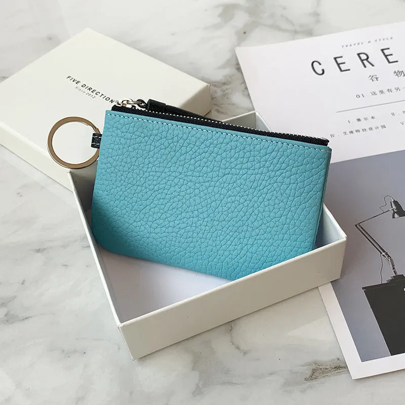 Cute Pink Leather Small Change Wallet Women Keychain with Wallet Zipper Coin Wallet For Women