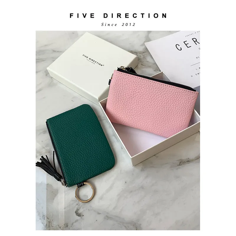 Cute Pink Leather Small Change Wallet Women Keychain with Wallet Zipper Coin Wallet For Women