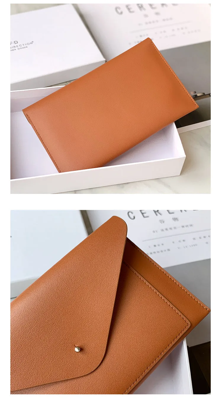 Cute Women Black Leather Envelope Clutch Wallet White Slim Large Long Travel Wallet For Women