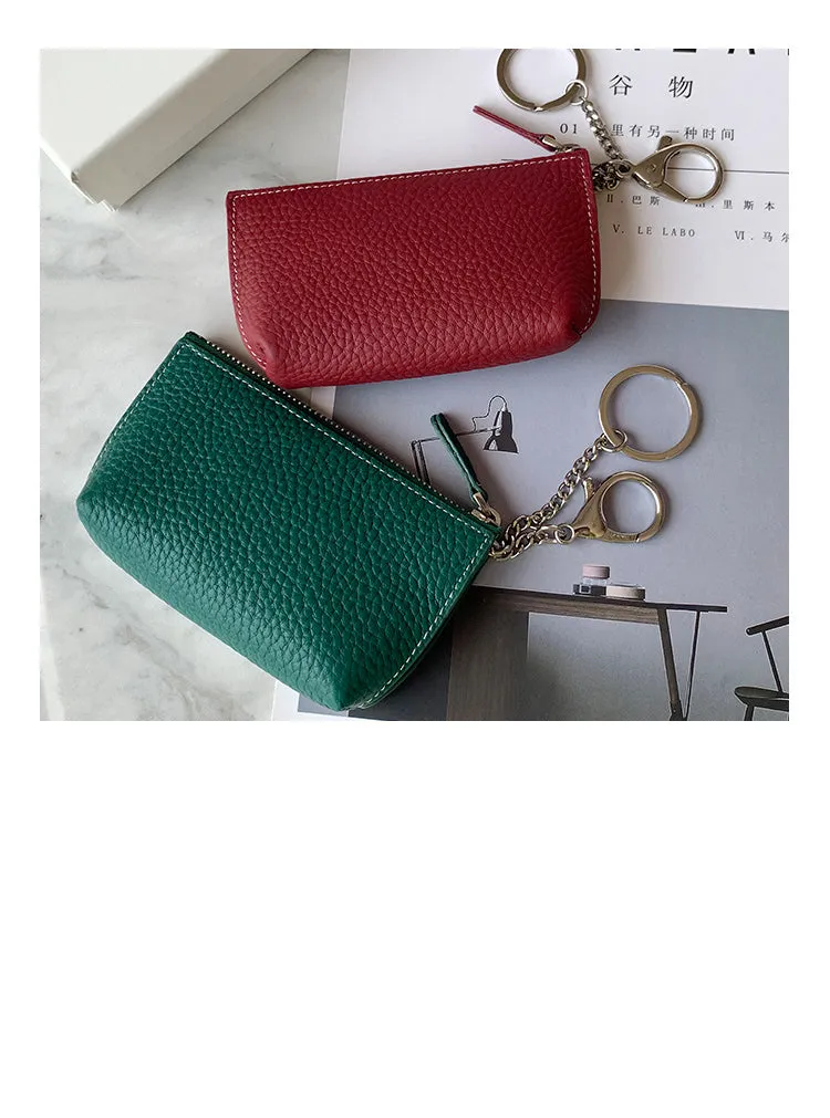 Cute Women Black Leather Small Change Wallet Keychain with Wallet Zipper Coin Wallet For Women
