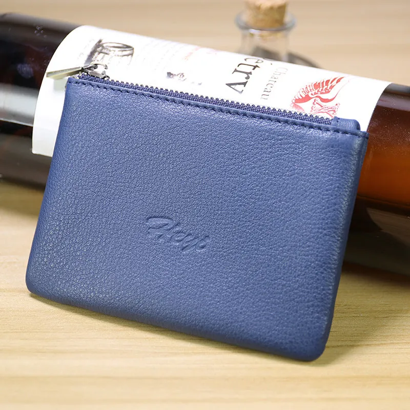 Cute Women Blue Leather Mini Zip Coin Wallet Change Wallet Zipper Change Wallet For Women