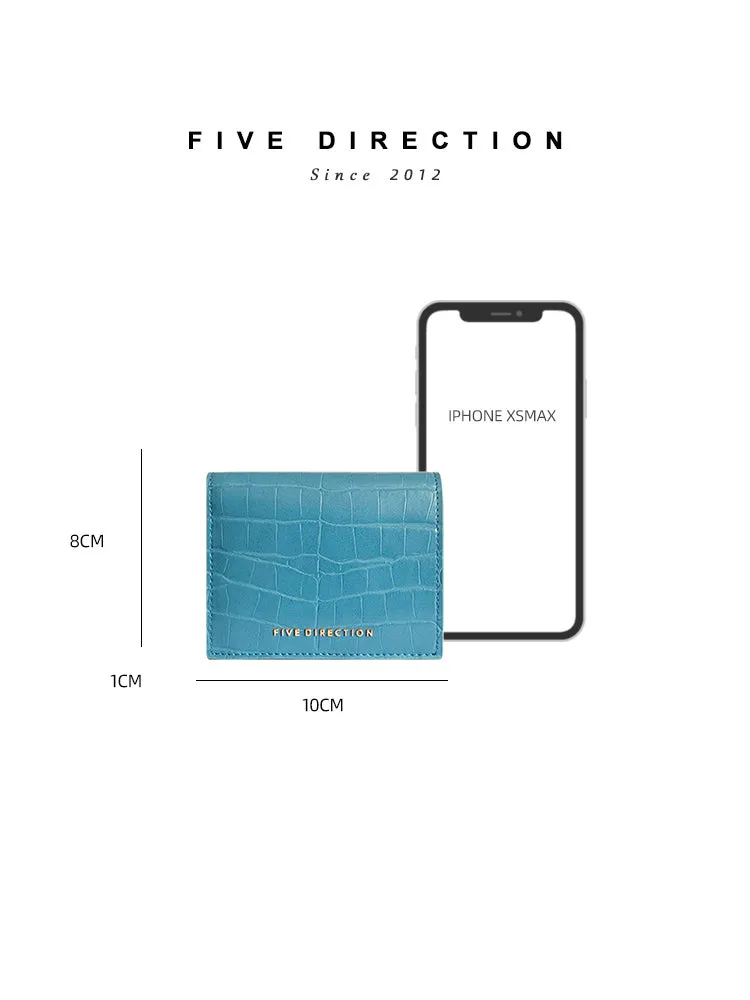 Cute Women Blue Vegan Leather Small Billfold Wallet Card Holder Crocodile Pattern Slim Card Wallets For Women