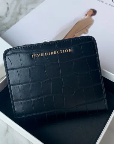 Cute Women Blue Vegan Leather Small Wallet Crocodile Pattern Billfold with Coin Pocket For Women