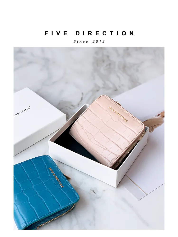 Cute Women Blue Vegan Leather Small Wallet Crocodile Pattern Billfold with Coin Pocket For Women