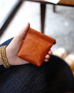 Cute Women Brown Leather Change Wallet Slim Coin Wallets Headphone Case Cord Organizer For Women