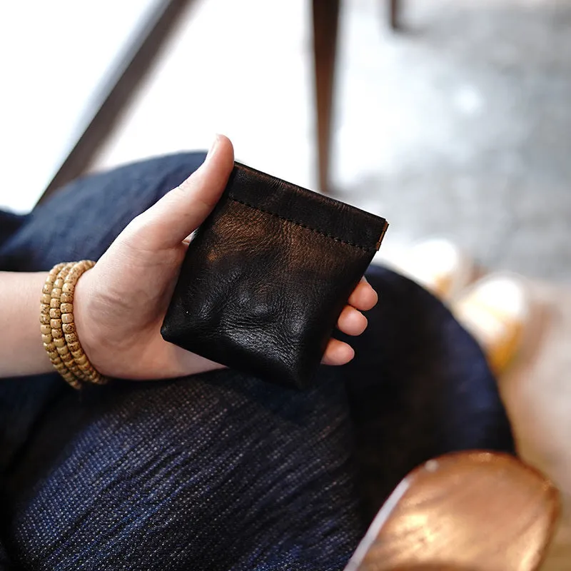 Cute Women Brown Leather Change Wallet Slim Coin Wallets Headphone Case Cord Organizer For Women
