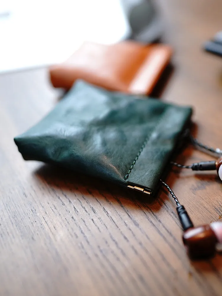 Cute Women Brown Leather Change Wallet Slim Coin Wallets Headphone Case Cord Organizer For Women