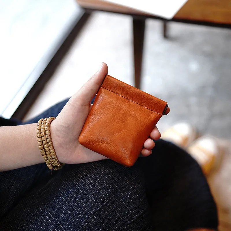 Cute Women Brown Leather Change Wallet Slim Coin Wallets Headphone Case Cord Organizer For Women