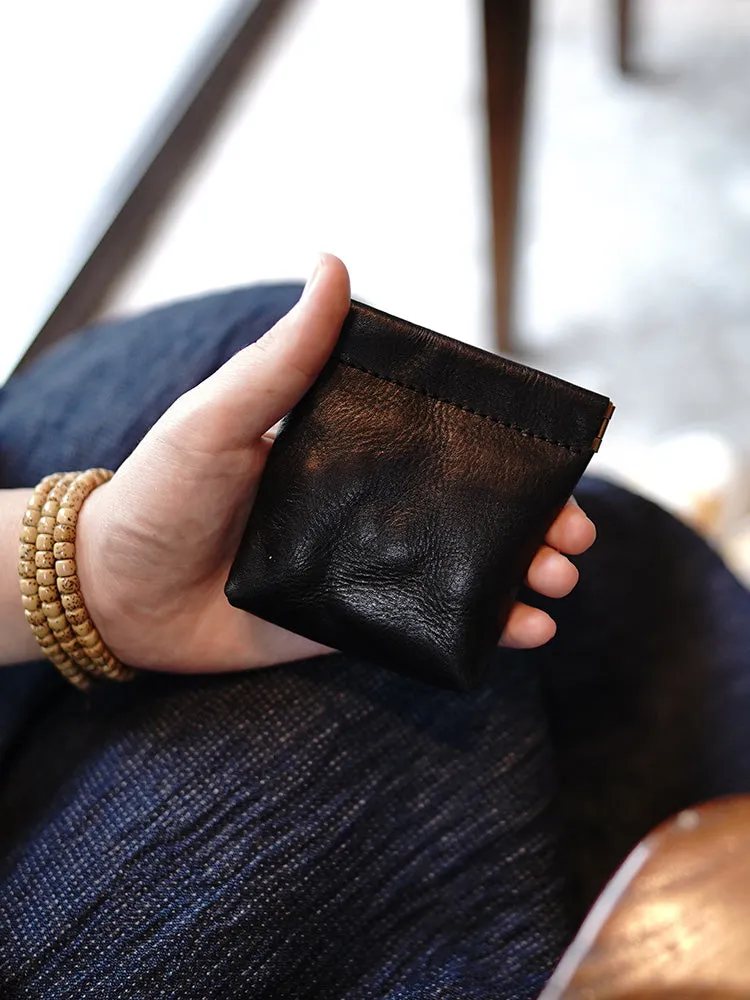 Cute Women Brown Leather Change Wallet Slim Coin Wallets Headphone Case Cord Organizer For Women