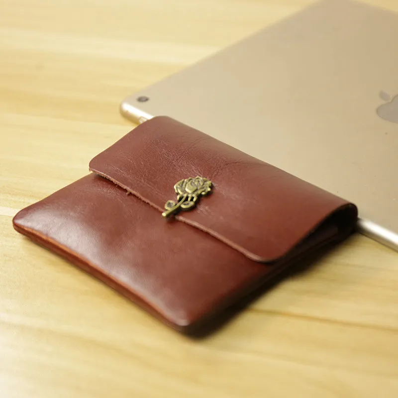Cute Women Brown Leather Mini Coin Wallet Love Rose Change Wallet For Women
