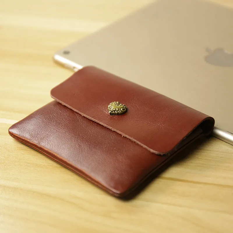 Cute Women Brown Leather Mini Coin Wallet Love Rose Change Wallet For Women