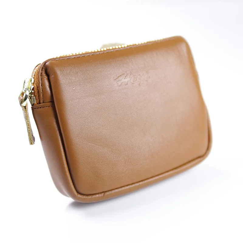 Cute Women Brown Leather Mini Zip Billfold Wallet Coin Wallet Small Zip Change Wallets For Women