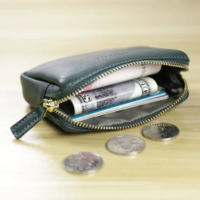 Cute Women Brown Leather Mini Zip Billfold Wallet Coin Wallet Small Zip Change Wallets For Women
