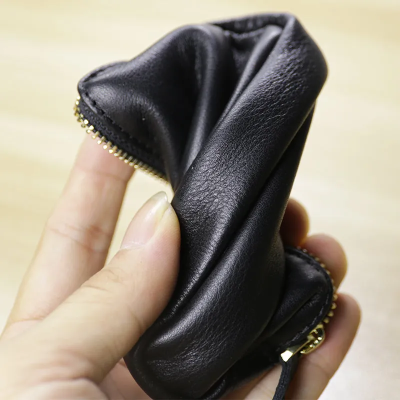 Cute Women Brown Leather Mini Zip Billfold Wallet Coin Wallet Small Zip Change Wallets For Women
