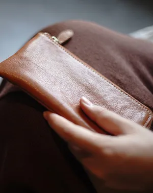 Cute Women Brown Zip Leather Wallet Zip Clutch Wallet Slim Zip Wallet For Women