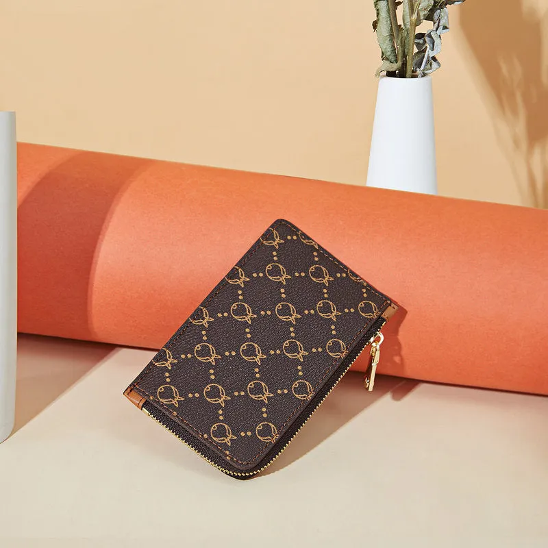 Cute Women Coffee Vegan Leather Slim Zipper Wallet Small Card Holder Change Wallet For Women