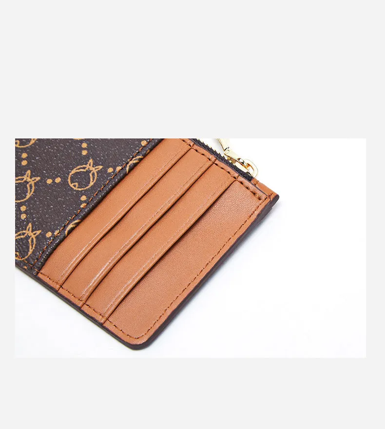 Cute Women Coffee Vegan Leather Slim Zipper Wallet Small Card Holder Change Wallet For Women