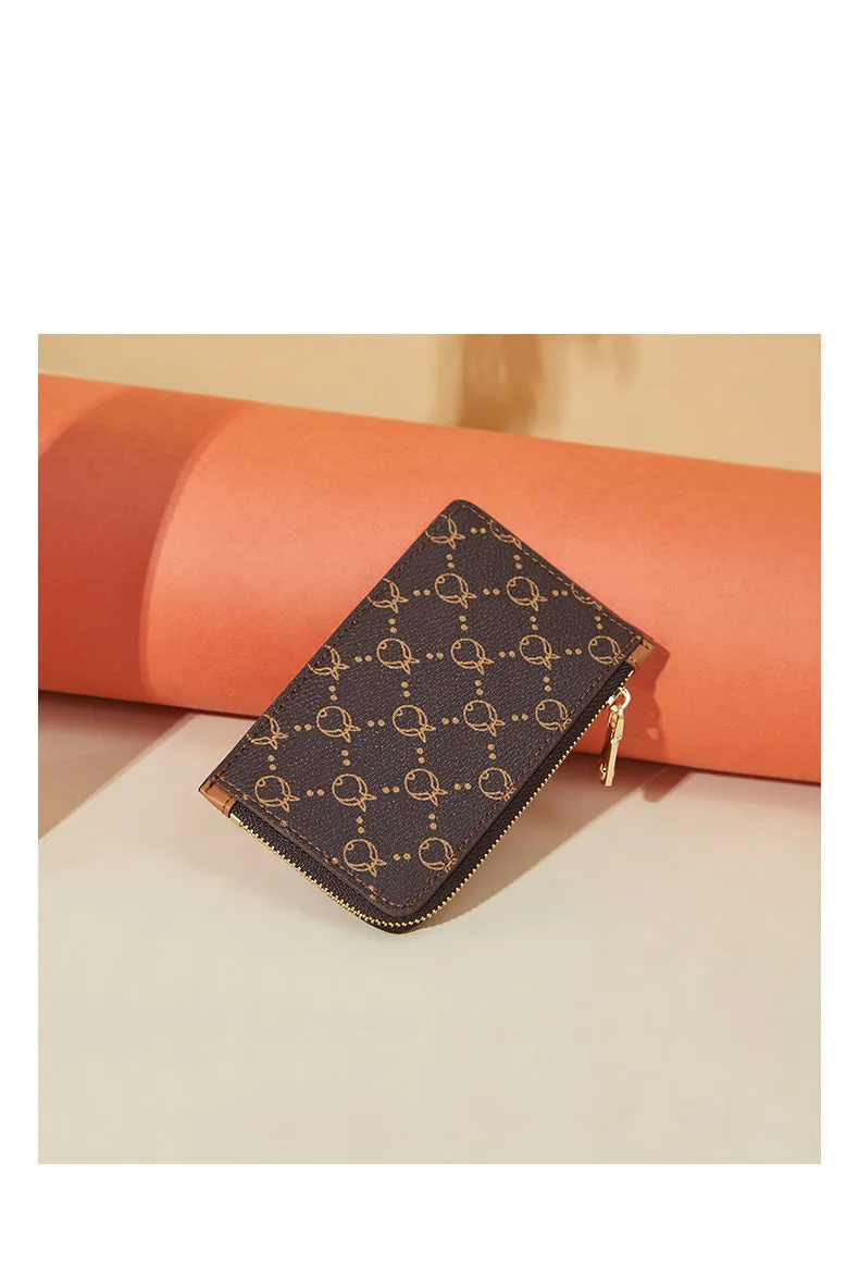 Cute Women Coffee Vegan Leather Slim Zipper Wallet Small Card Holder Change Wallet For Women