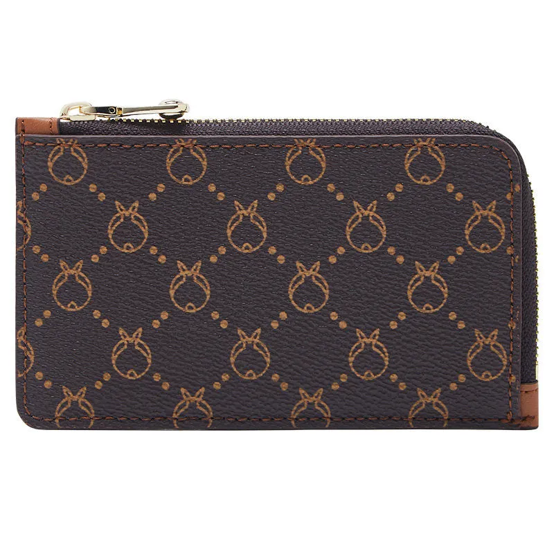 Cute Women Coffee Vegan Leather Slim Zipper Wallet Small Card Holder Change Wallet For Women